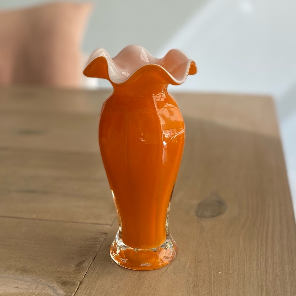 Orange Overlay Glass Vase **